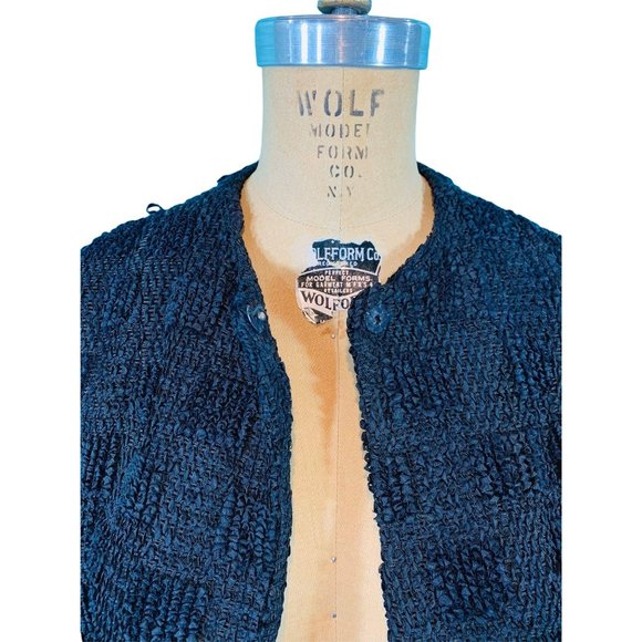 Vintage 50s Black Jacket Womens Small Ribbon Top Black Brown Fur Evening Top - Picture 6 of 10